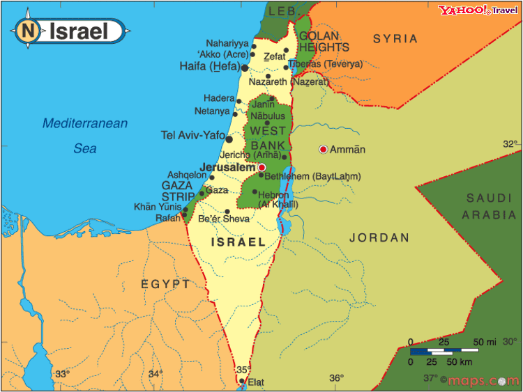 foto mapa de israel - Relação de Israel com suas fronteiras