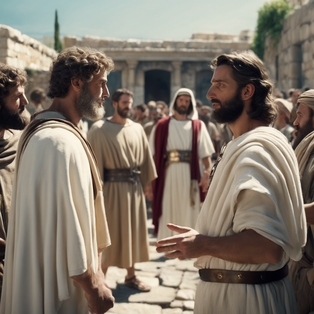 2 friends of the roman officer talking to jesus dressed in white in the middle of a crowd near 39002798 - A Jornada do Hebraico: Das Escrituras Antigas ao Idioma Moderno de Israel